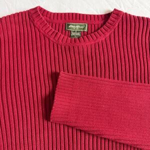 Eddie Bauer Red Ribbed Cotton Crewneck Sweater Men’s Large
